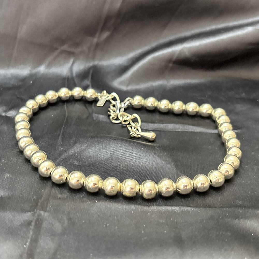 Vintage Monet Silver Toned Beaded Choker Necklace 13” To 16” Long Classic